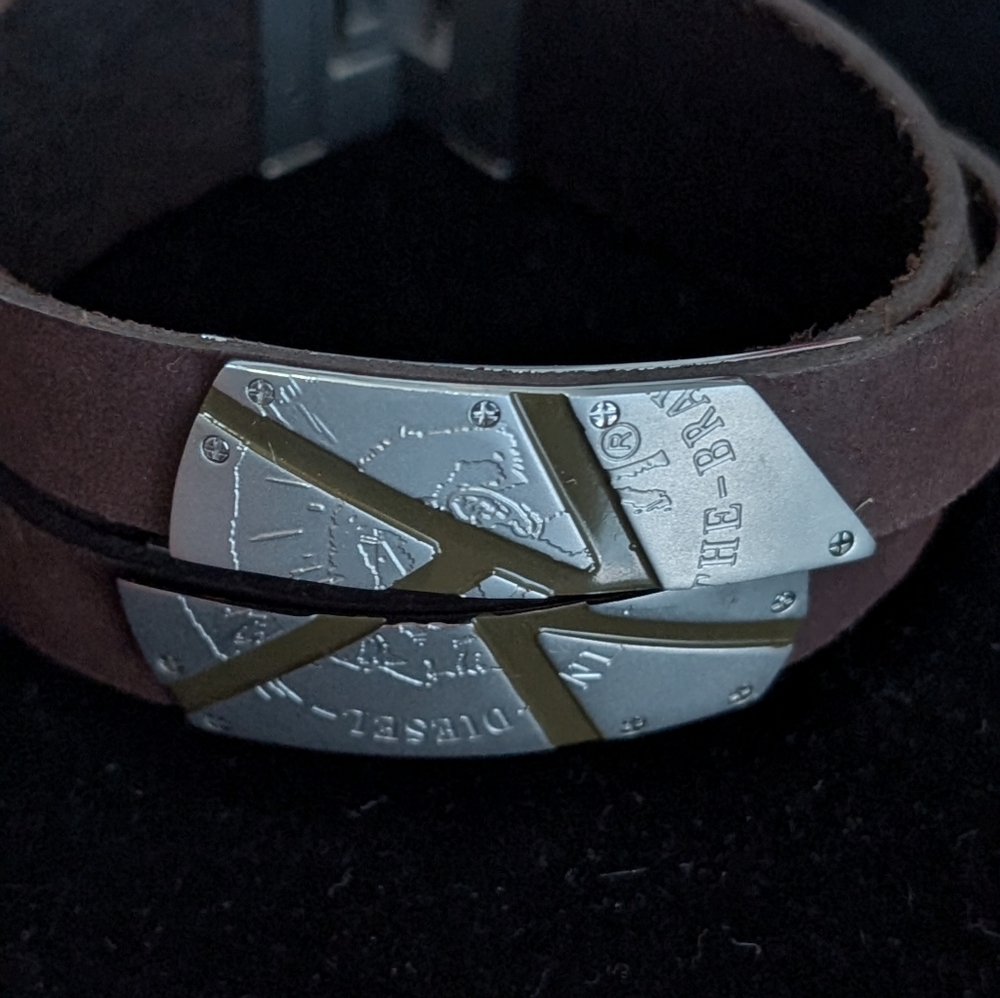 Diesel Gents triple Leather‎ Bracelet Strap with Silver and Gold Details